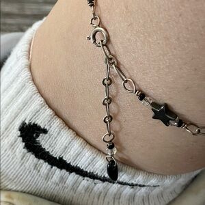 Vintage 925 Sterling Silver Ankle Braceley W/Hematite & Onyx Stones